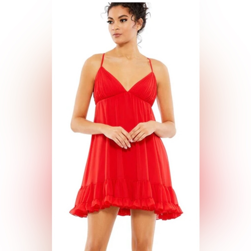 ✨ IEENA for Mac Duggal Red Ruffle Hem Mini Dress Size 6